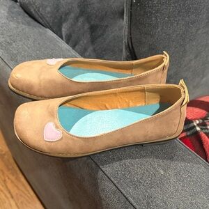 Tan Flats with Pink Heart Detail